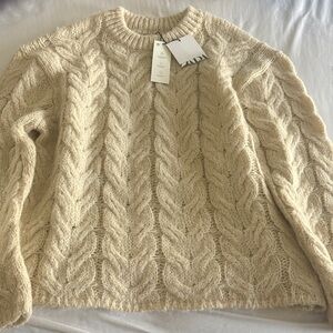 Zara Girls-Cozy Cable-Knit Crewneck Sweater in Cream